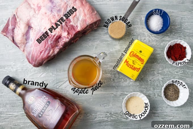 Ingredients needed for Traeger smoked beef plate ribs.