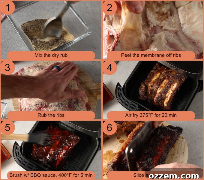 Succulent Air Fryer Beef Ribs 5 Air fryer beef back ribs process photo collage