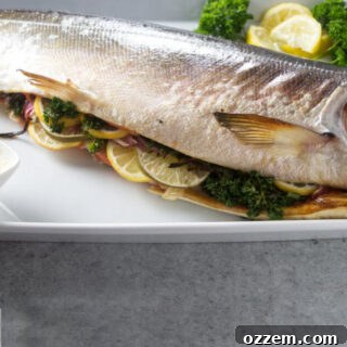 A whole salmon grilled on the BBQ grill.