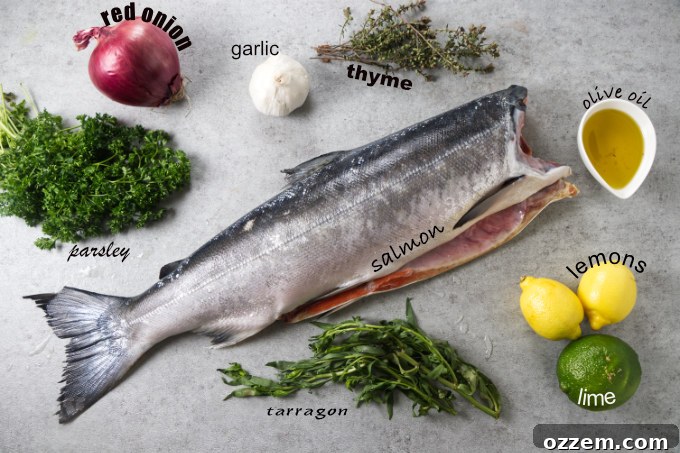Grilled Whole Salmon Made Simple 4 Ingredients used to cook a whole salmon on the grill.