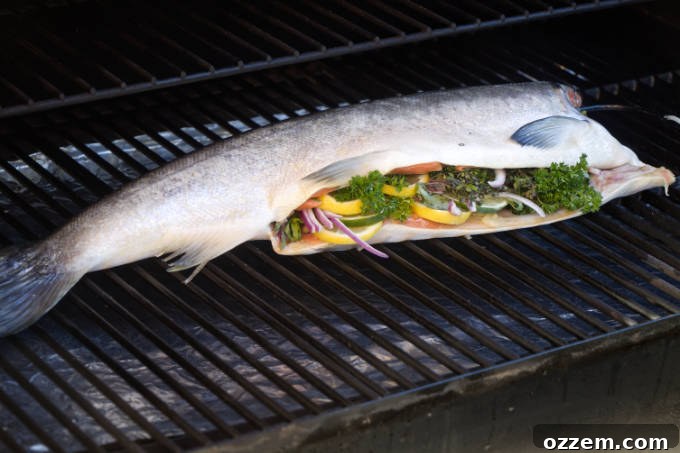 Grilled Whole Salmon Made Simple 9 A whole salmon on a hot grill.