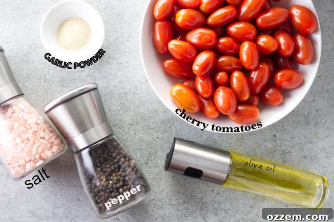 Ingredients needed for air fryer cherry tomatoes.