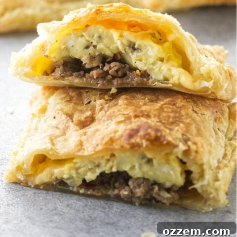 Breakfast pockets stuffed with sausage, egg, and cheese.
