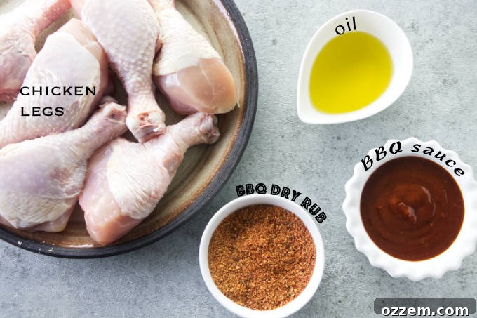 Ingredients needed to make bbq air fryer chicken legs.