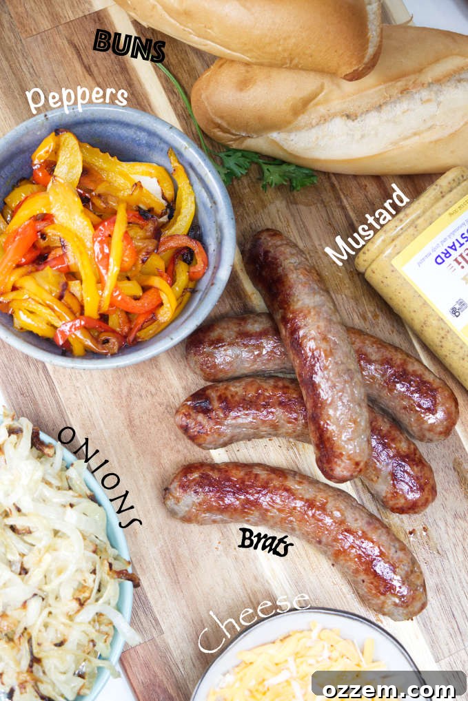 Perfect Air Fryer Brat Sandwiches 3 Ingredients needed to make air fryer brat sandwiches.