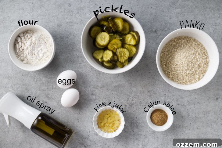 Ingredients used to make air fryer fried pickles.