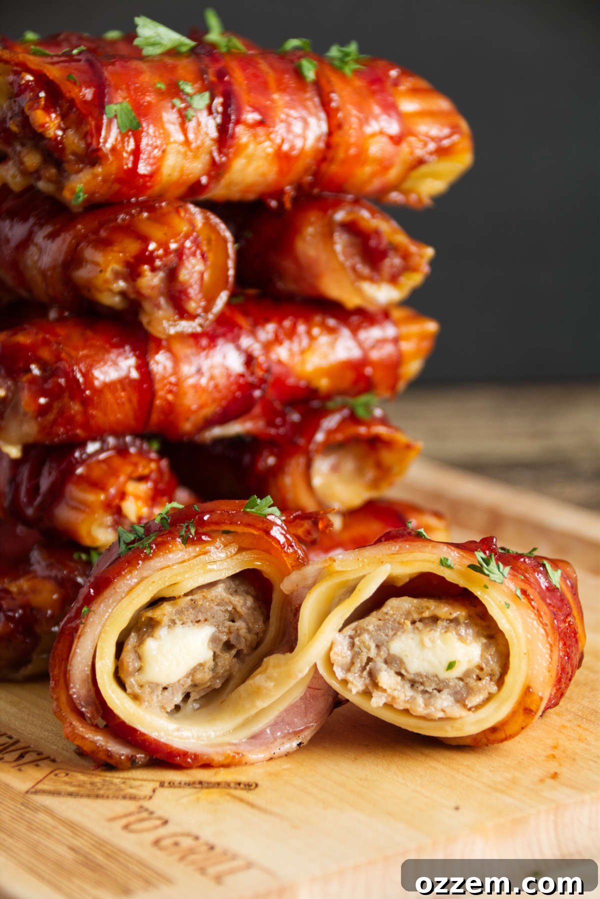 stacked smoked shotgun shells, one sliced in half in front