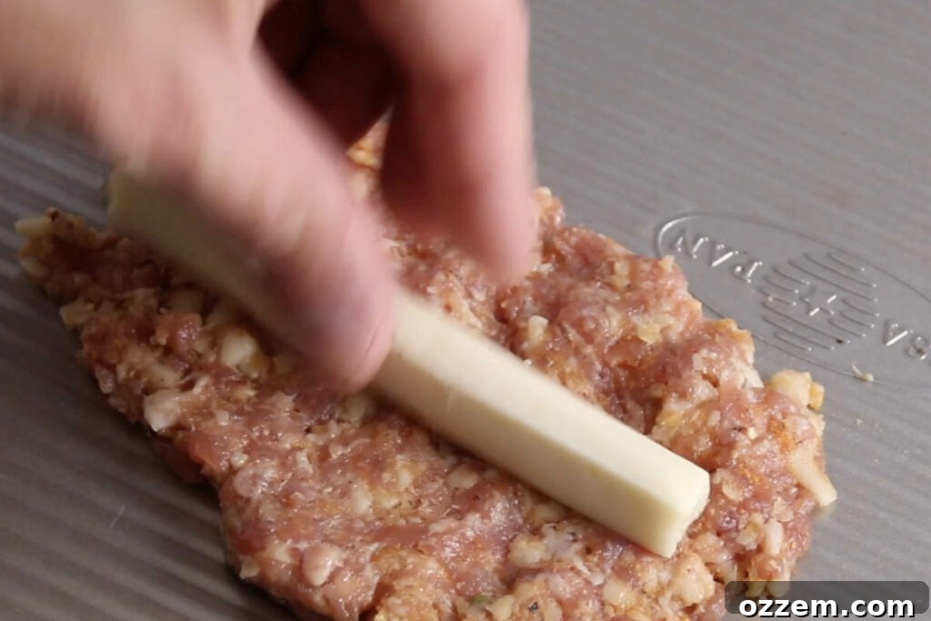sausage patty with cheese stick stuffing