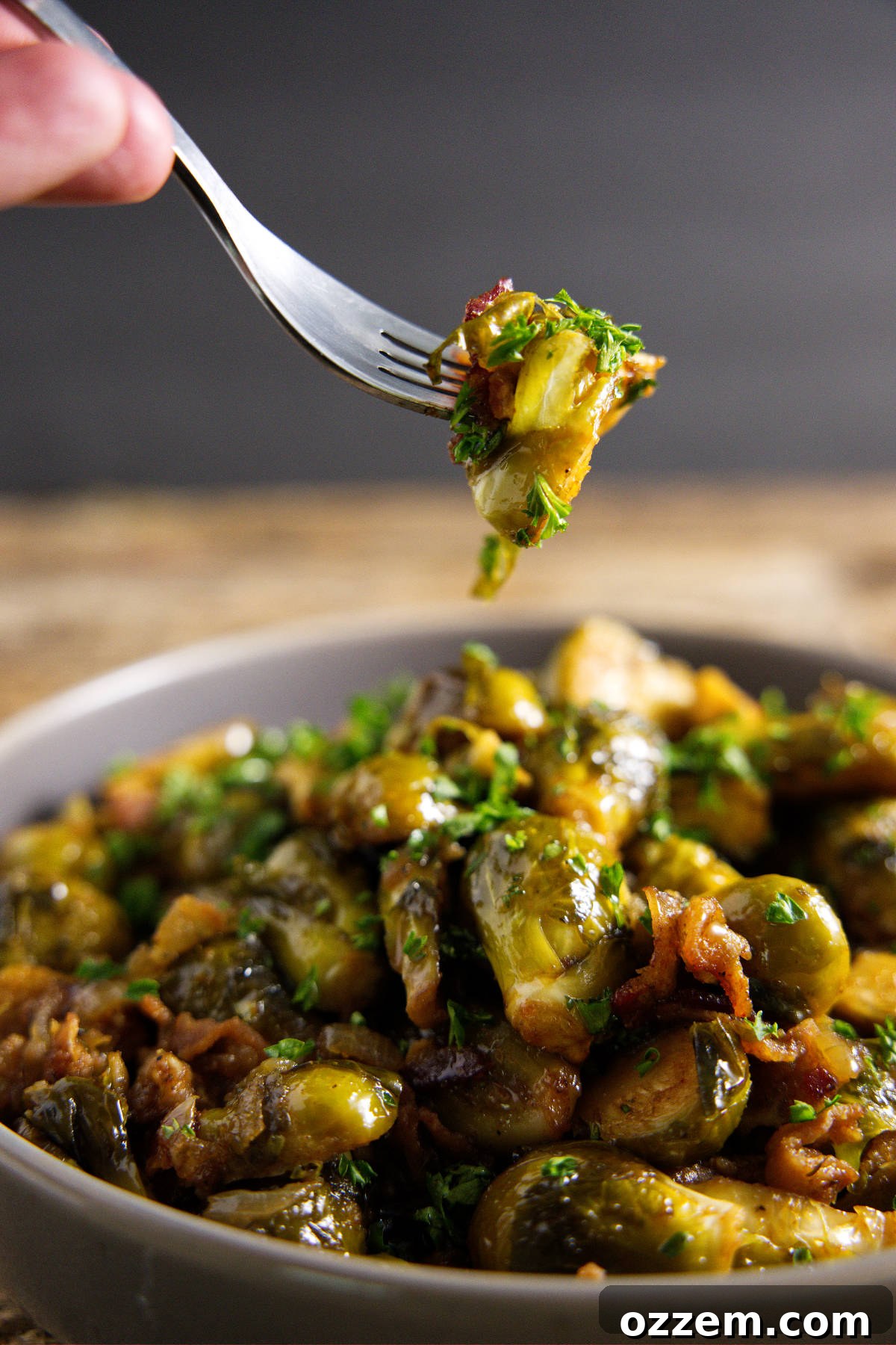 A bowl of freshly smoked Brussels sprouts, ready to be seasoned and served