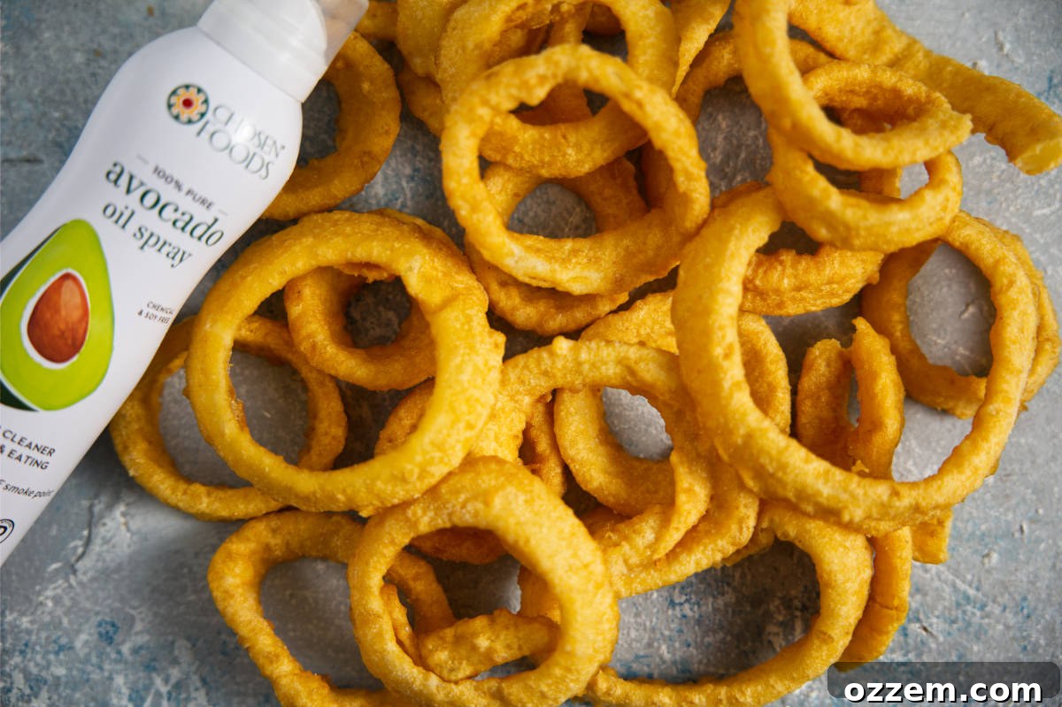 Crispy Air Fryer Frozen Onion Rings 3 frozen onion rings laid out in a pile