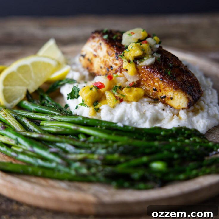 Air Fryer Halibut with mango salsa