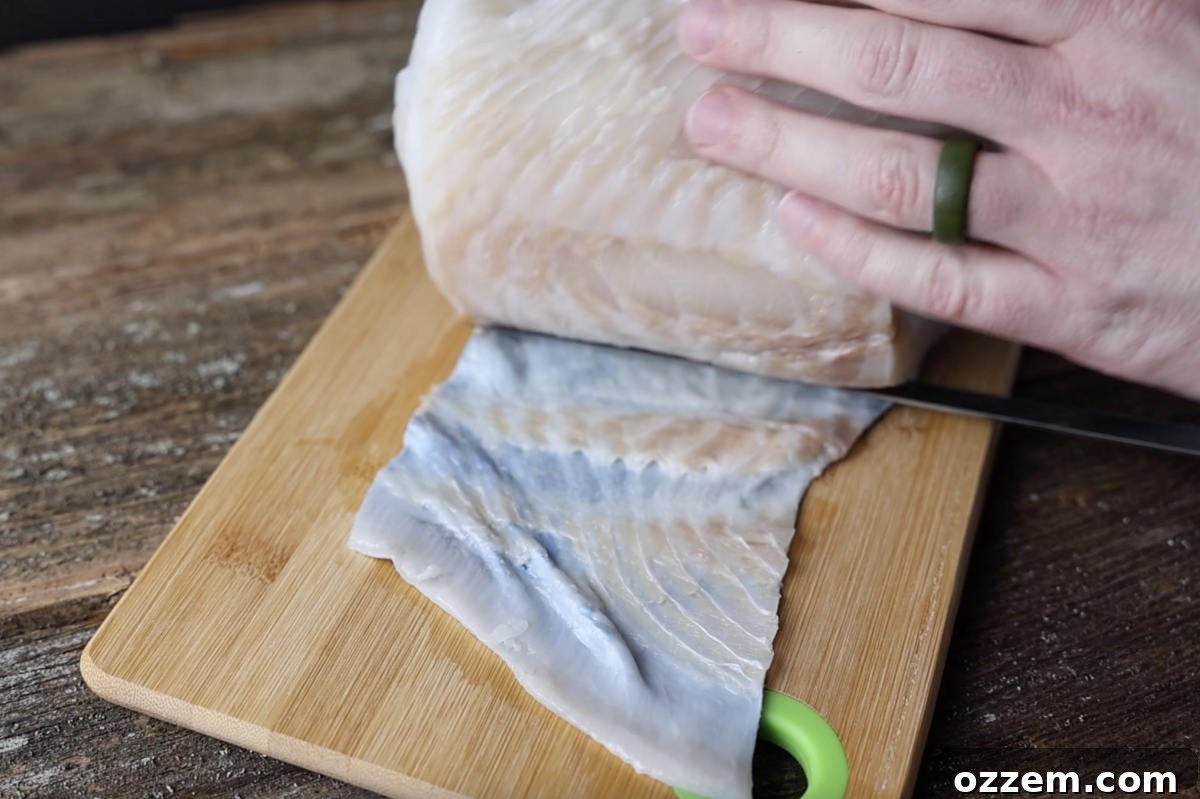 skinning halibut fillet