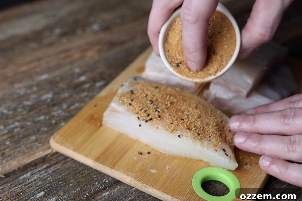 seasoning halibut fillet
