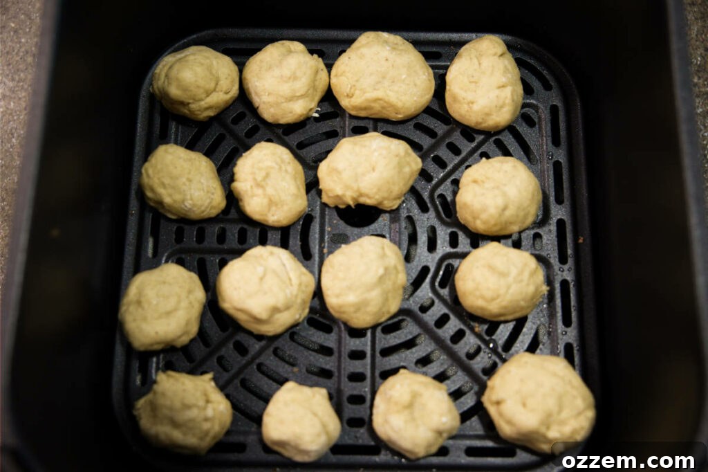Golden Air Fryer Doughnut Bites 11 air fryer donut holes in air fryer basket