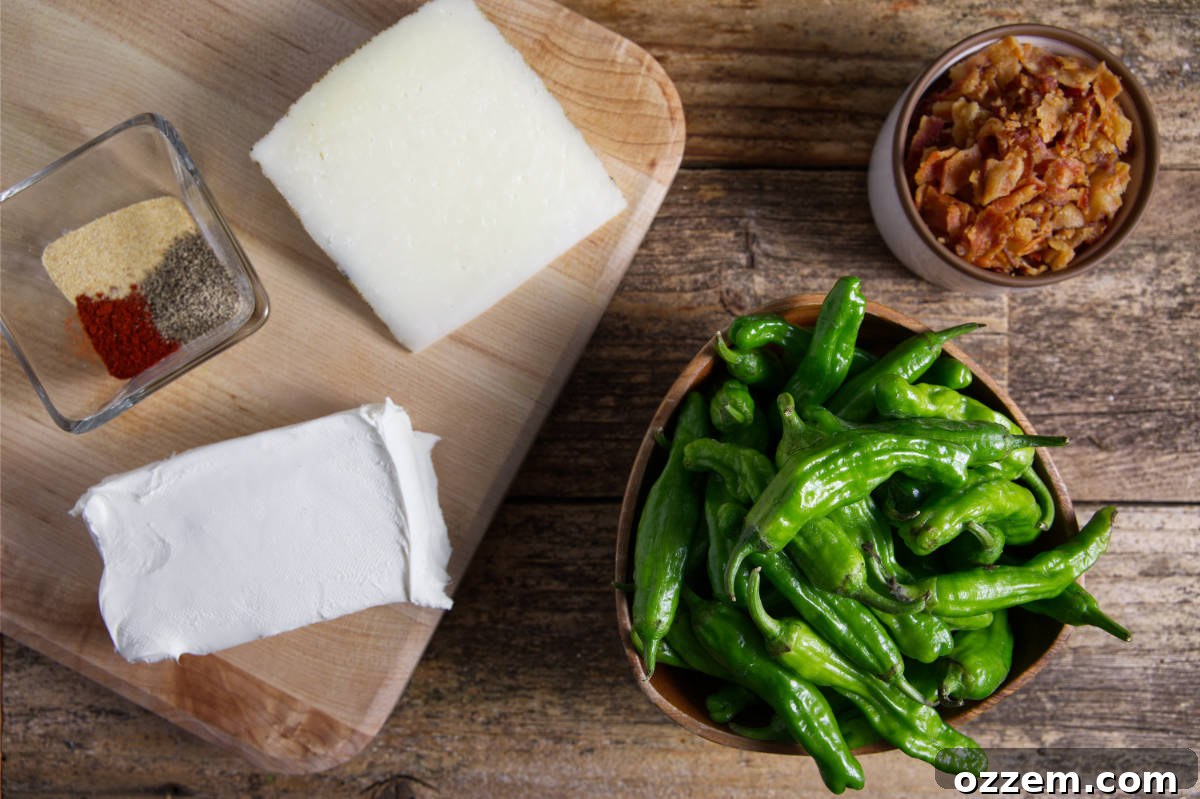 Ingredients for air fryer stuffed shishito peppers