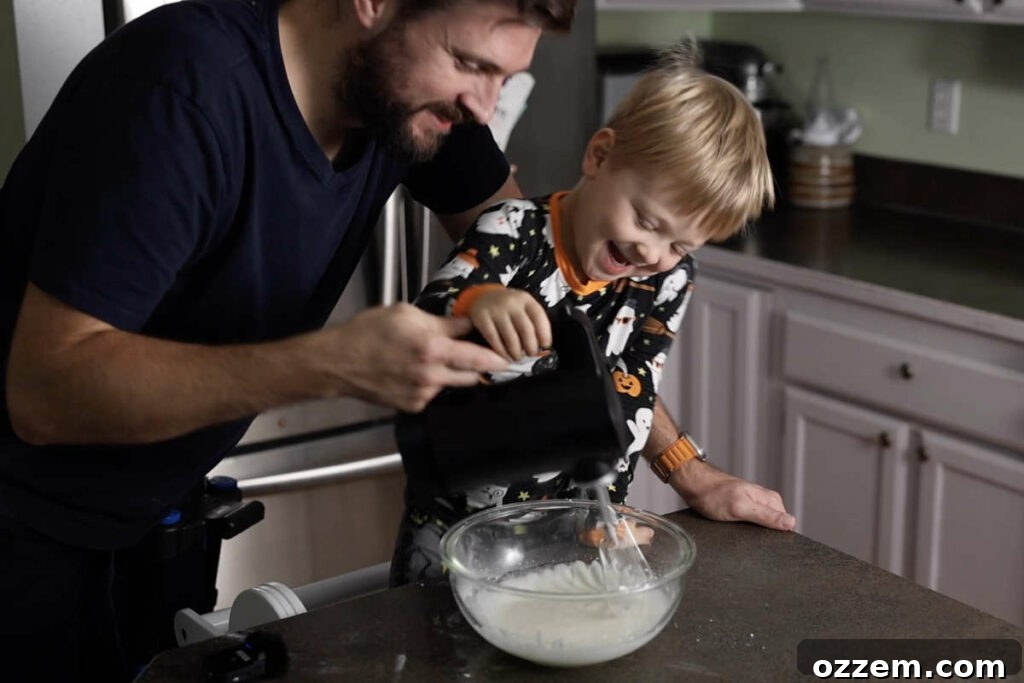 Mixing the royal icing.