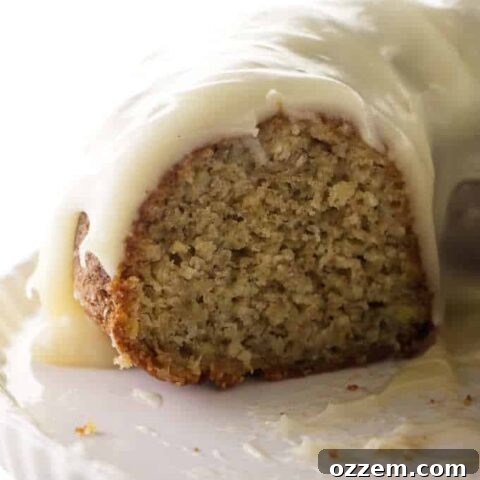 A sliced banana bundt cake.