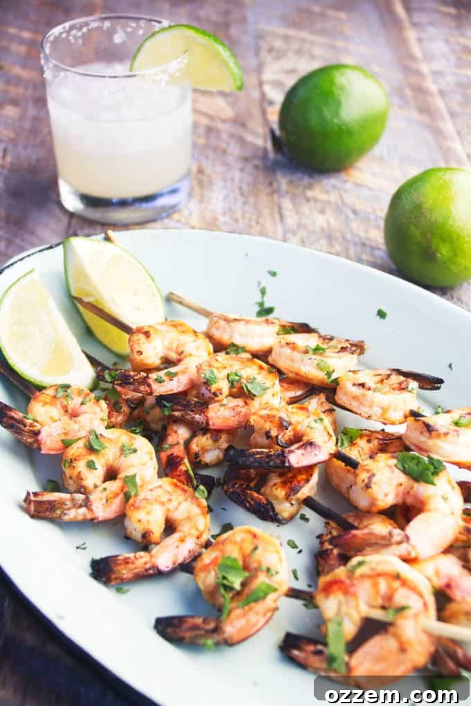 Close-up of grilled tequila lime shrimp