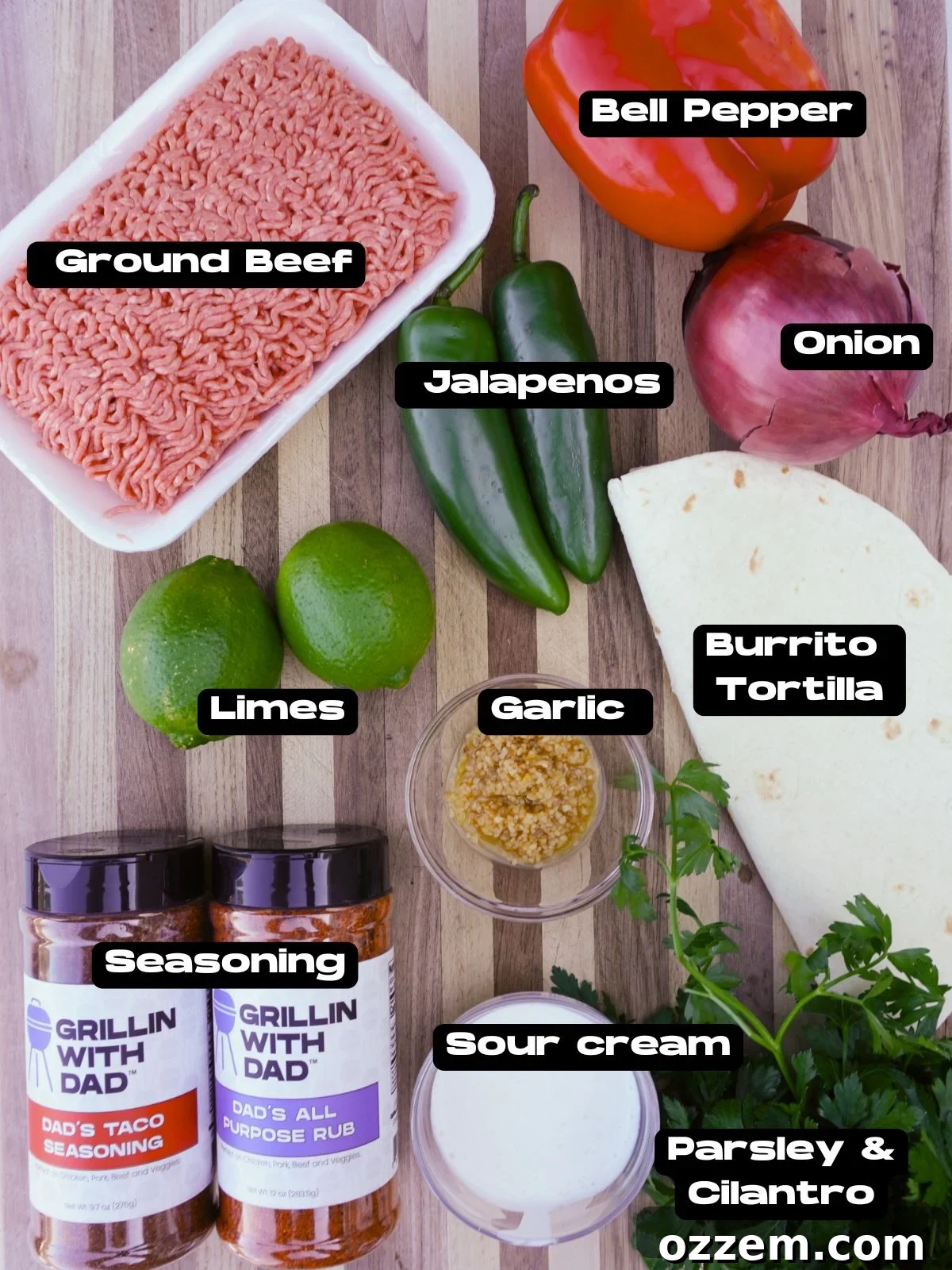 Grilled Tortilla Beef Kebab ingredients.