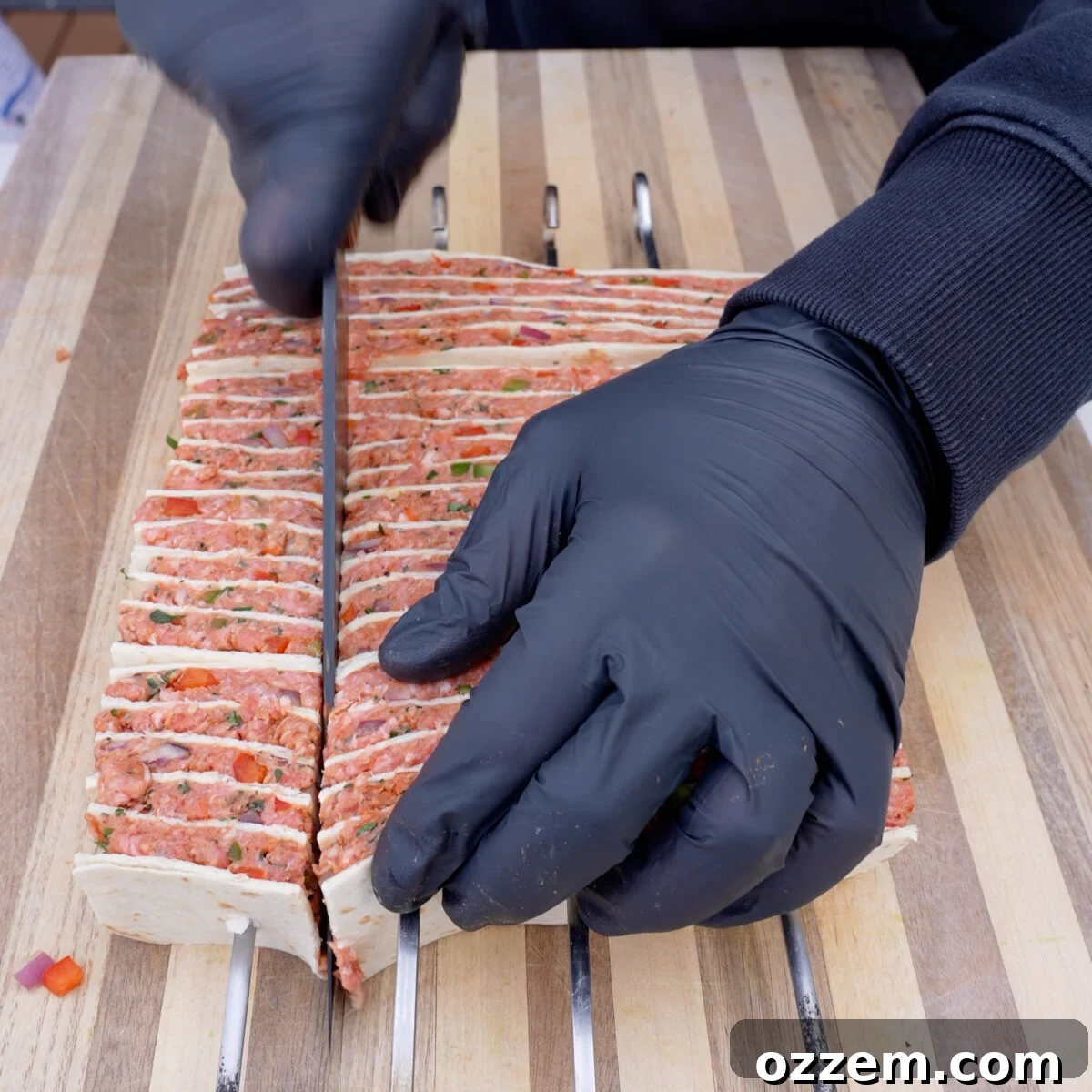 Prepped kebabs ready for the grill.