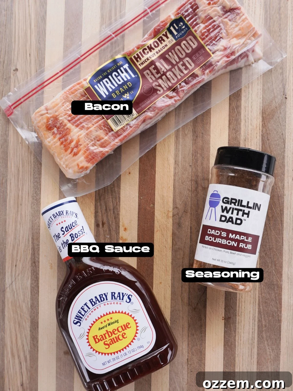 A visual display of all ingredients required to make Grilled Bacon Roses.