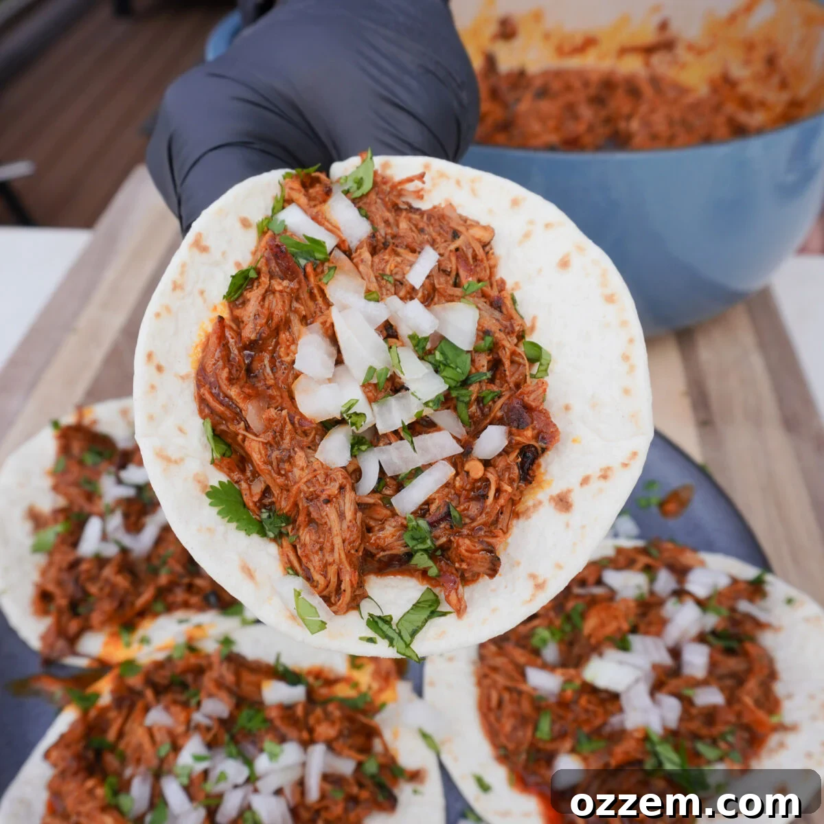 Close-up of a delicious Pulled Pork Taco al Pastor.