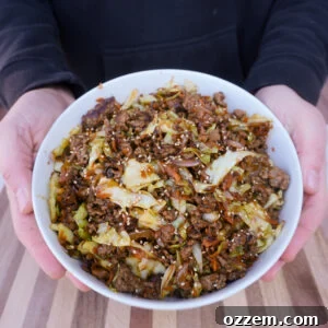 Beef Egg Roll Bowl presented, garnished and ready to eat.