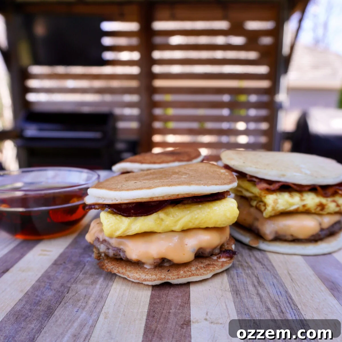 Delicious Homemade McGriddle Sandwiches stacked with savory fillings.