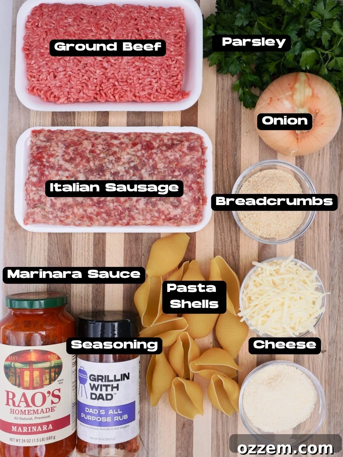Smoked Stuffed Shells ingredients.
