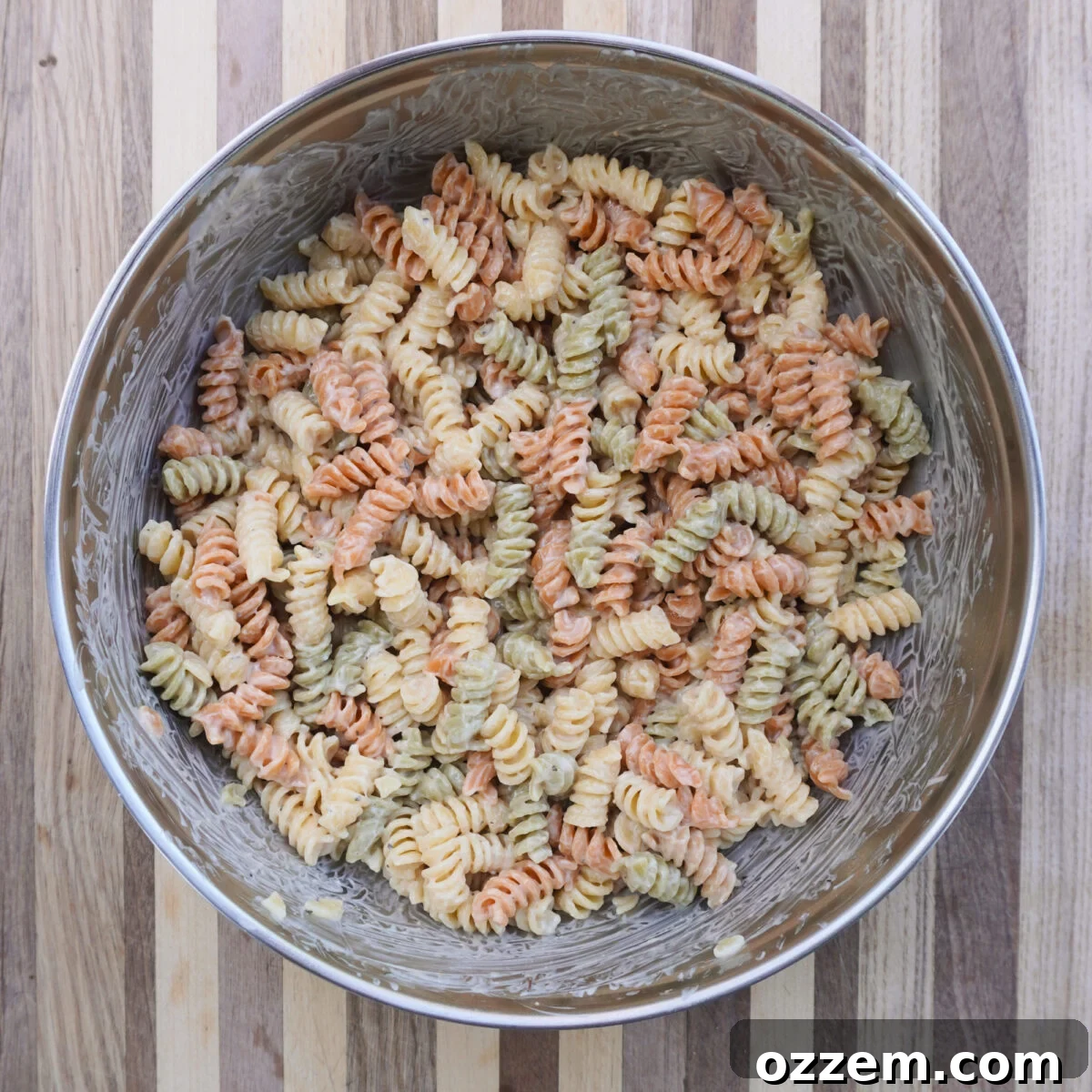 Chicago-Style Pasta Salad with Italian Sausage & Peppers 5 pasta noodles mixed in the creamy mayo dressing.