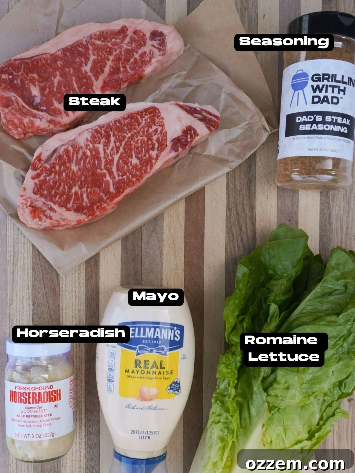 Steak Salad with Creamy Horseradish Dressing and Arugula 3 Ingredients for the grilled steak salad with horseradish dressing.