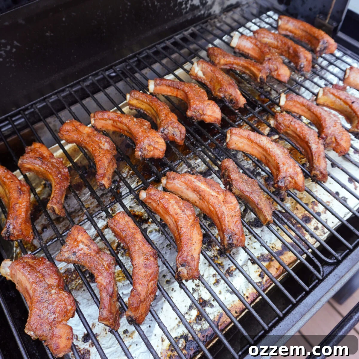Smoked party ribs on the grill.