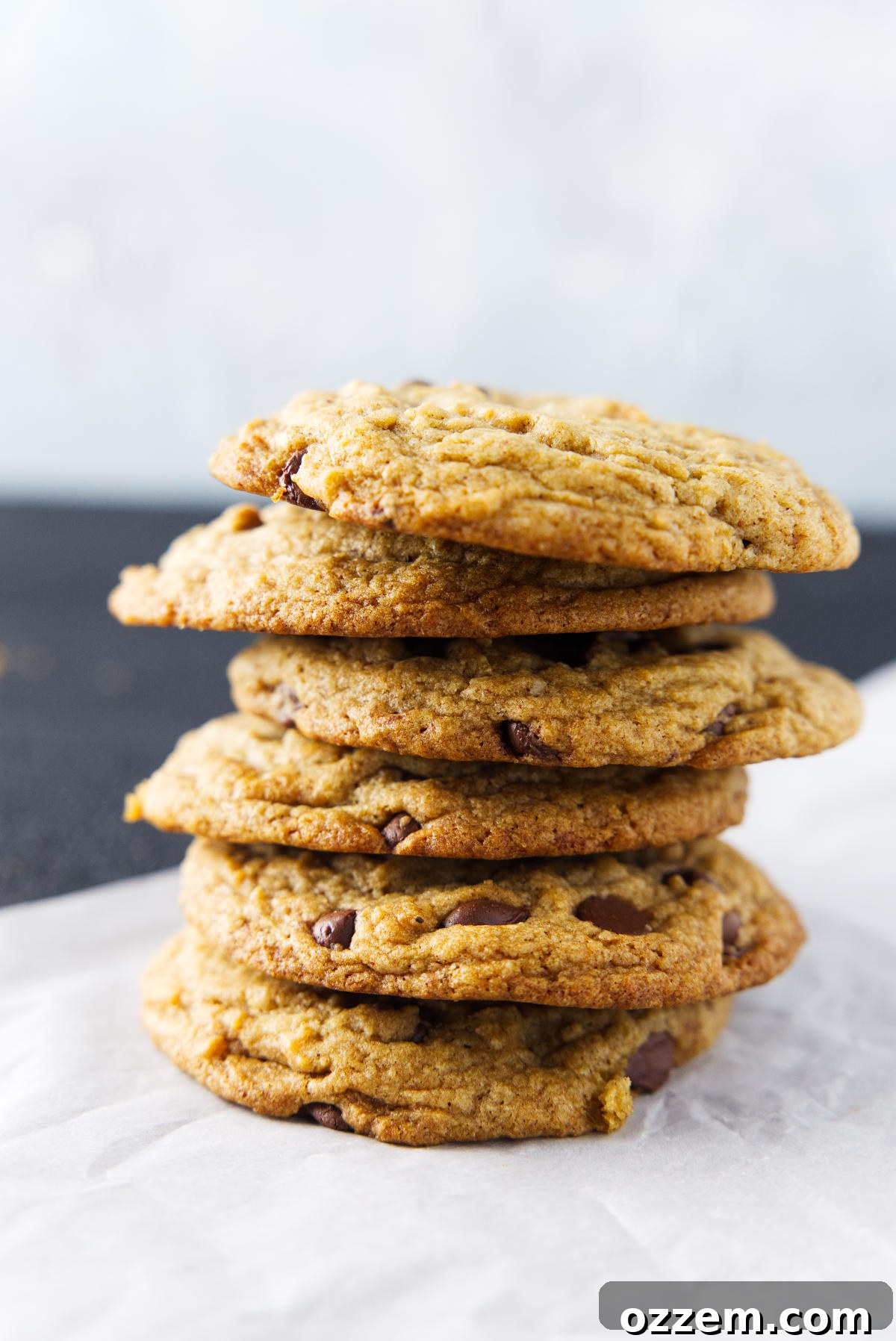 Stack of banana bread chocolate chip cookies.