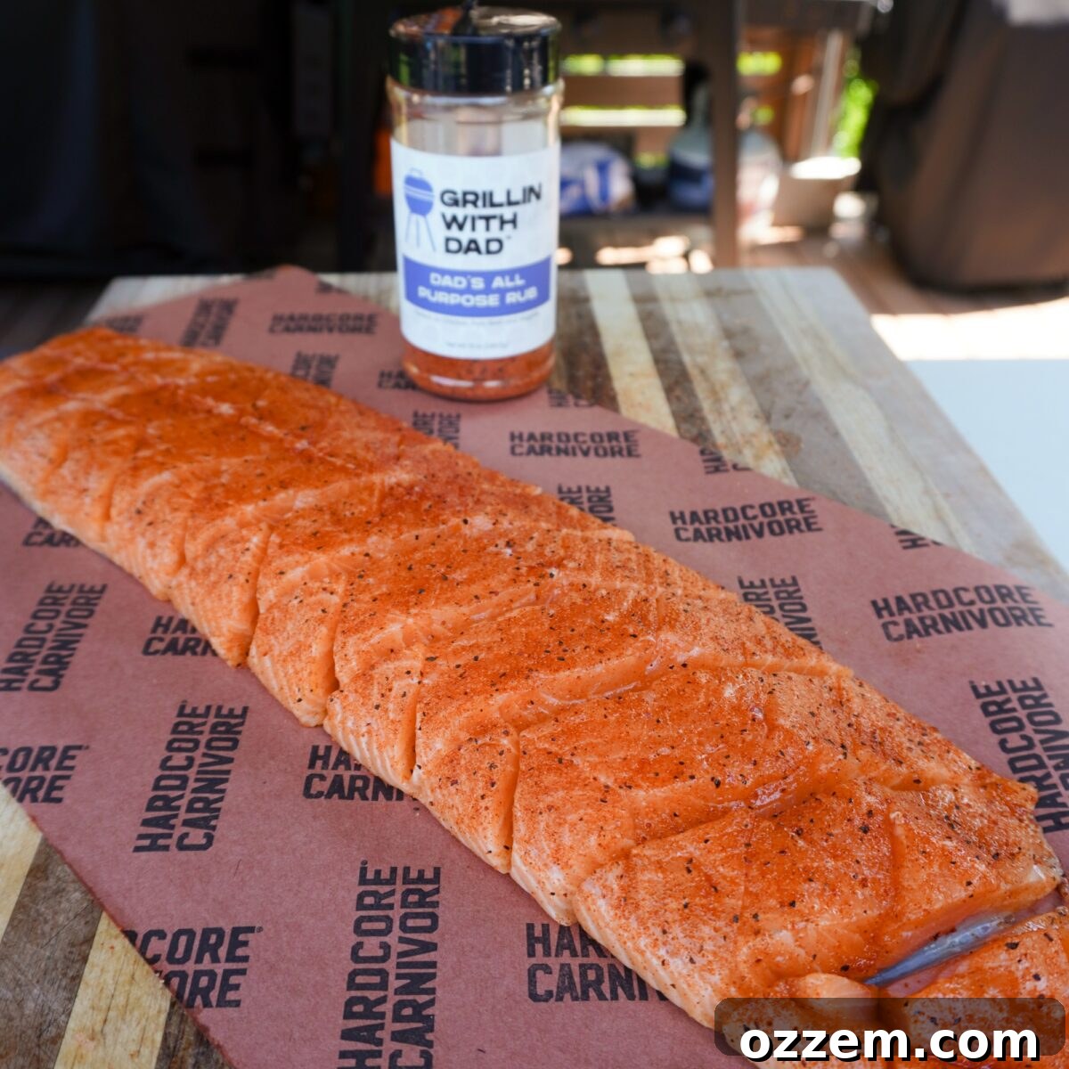 seasoned salmon with Dad's All Purpose rub.