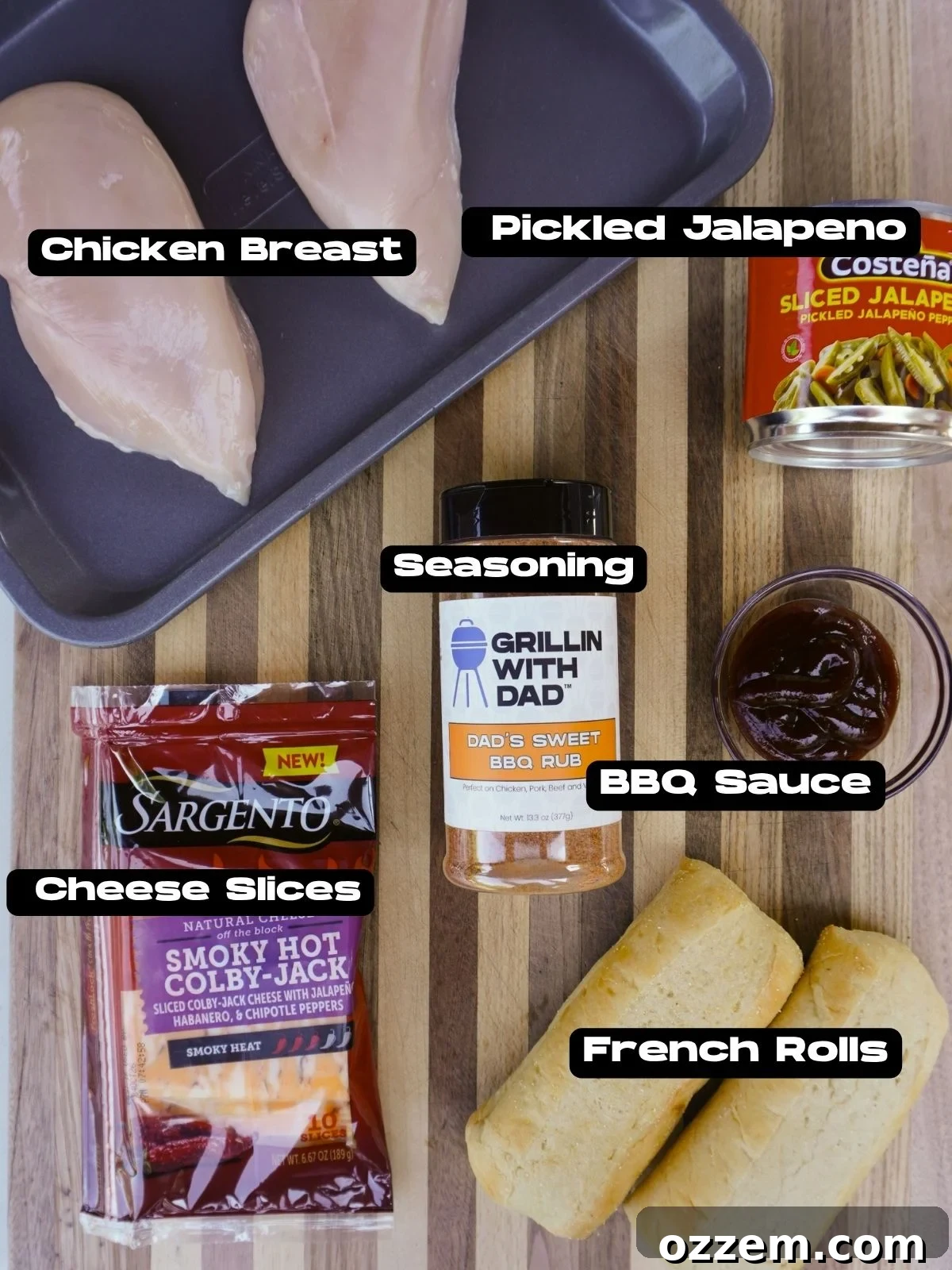 Ingredients for a chopped spicy chicken sandwich.