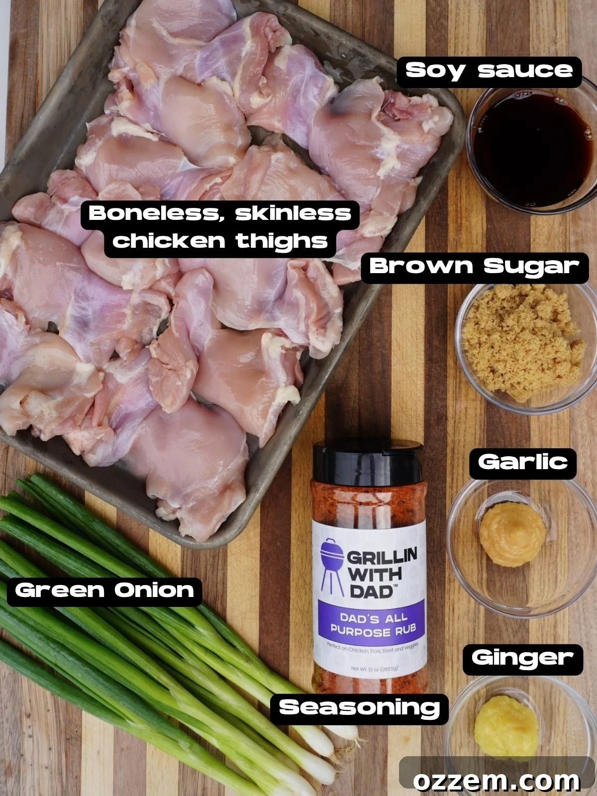 Ingredients to make Grilled bourbon chicken dish.