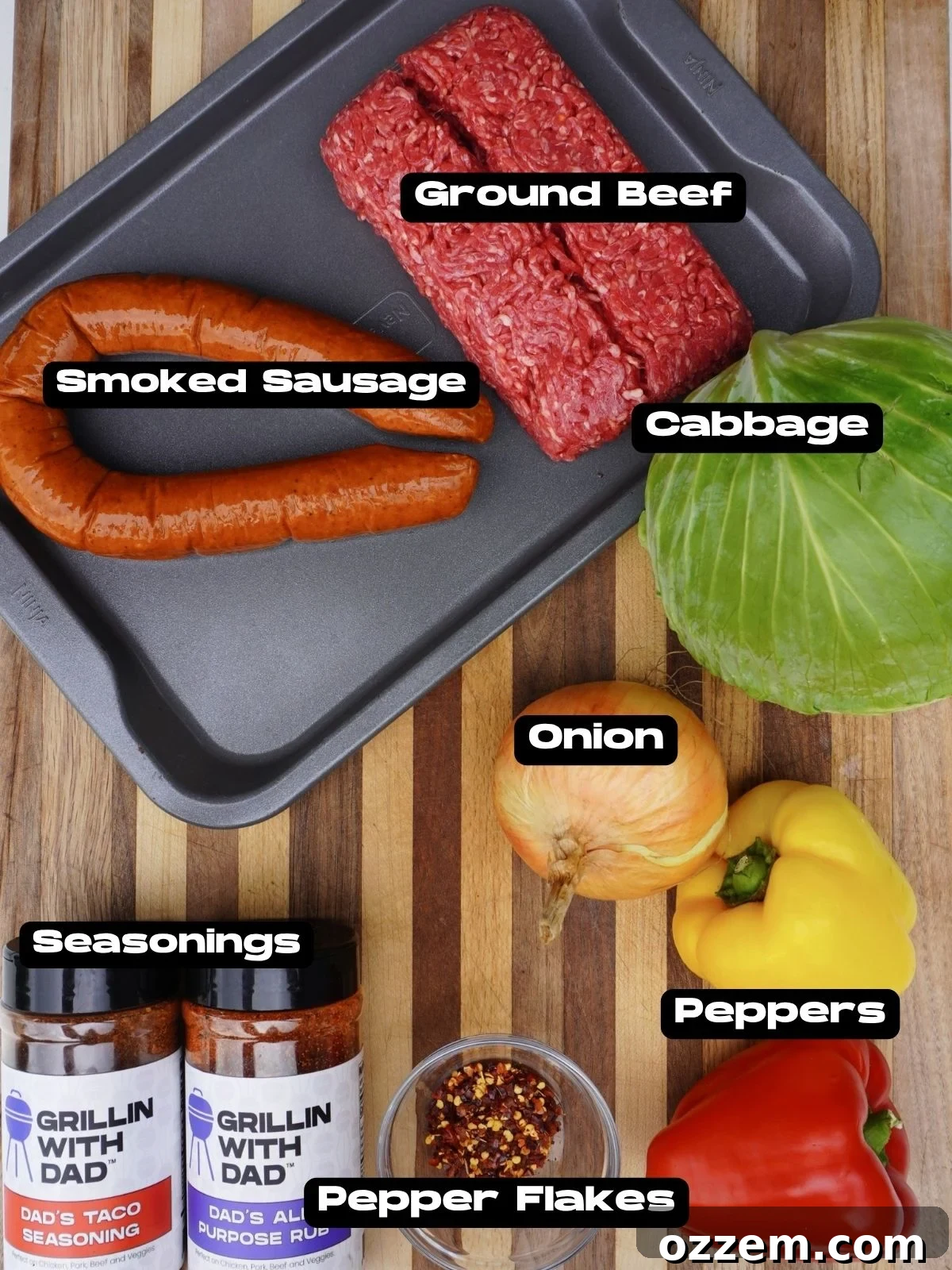 Ingredients needed to make Grilled Dirty Cabbage.