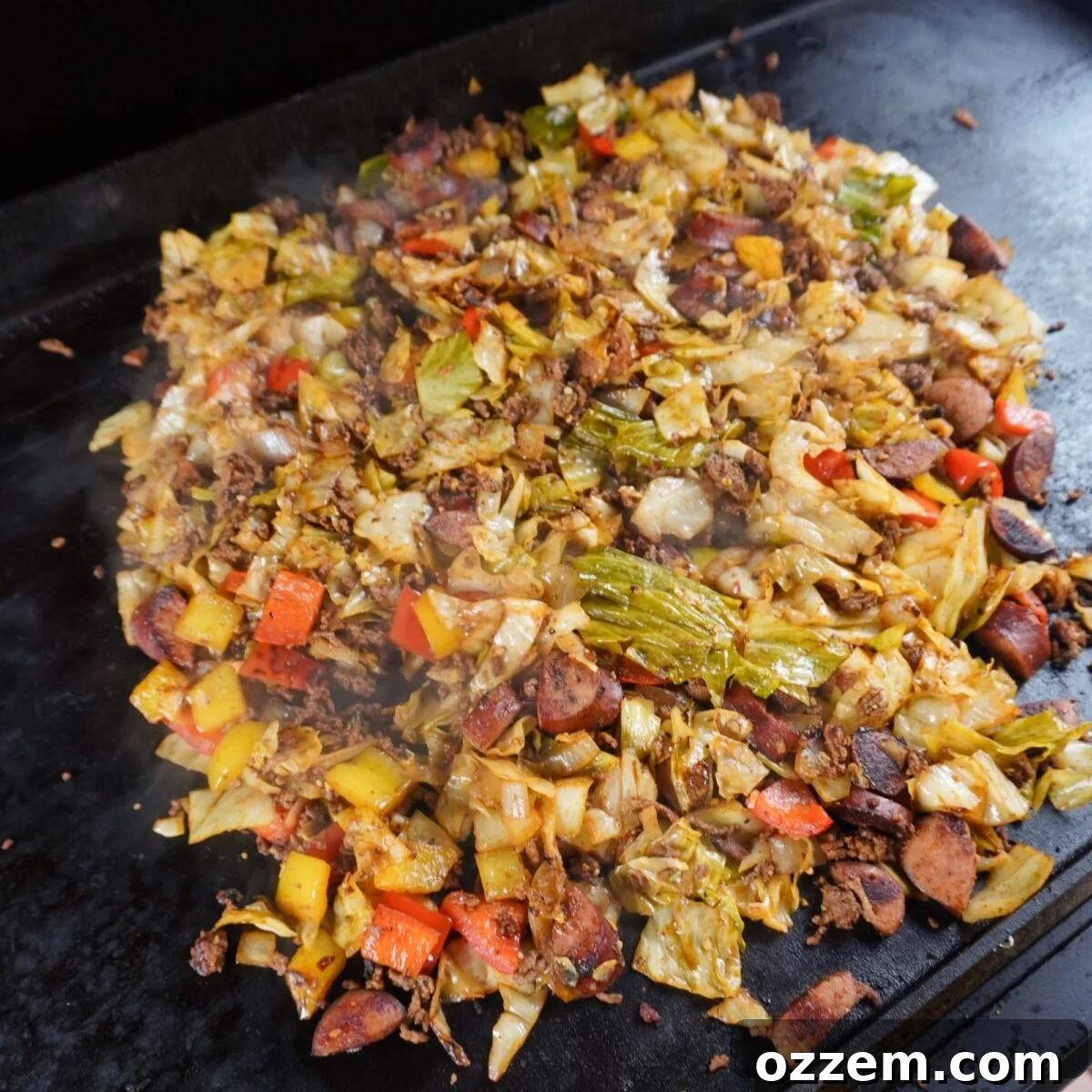 Grilled dirty cabbage on the griddle.