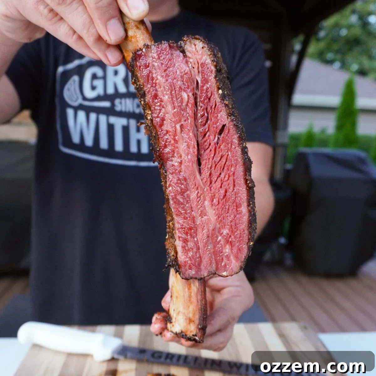 An individual smoked pastrami beef rib.