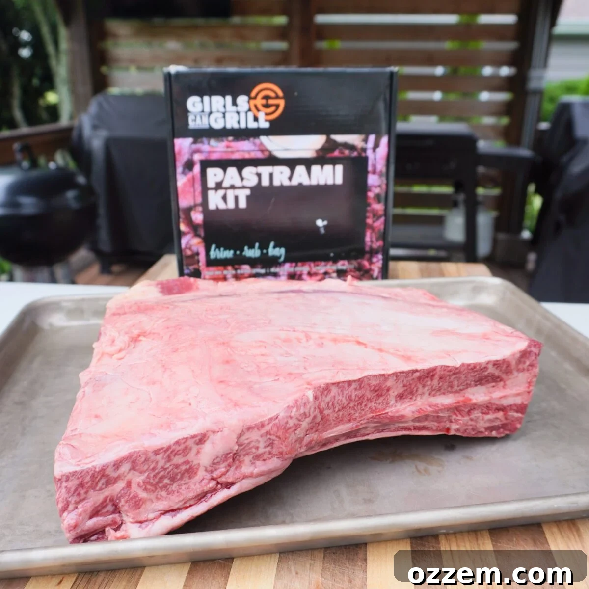Raw beef ribs and pastrami kit.
