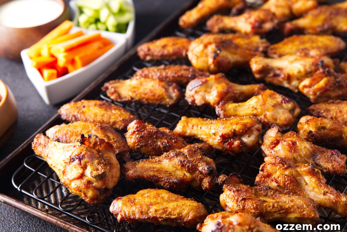Close up of the well seasoned smoked chicken wings on a wire rack.