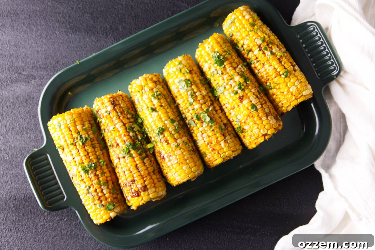 Platter of smoked corn on the cob ready to serve.