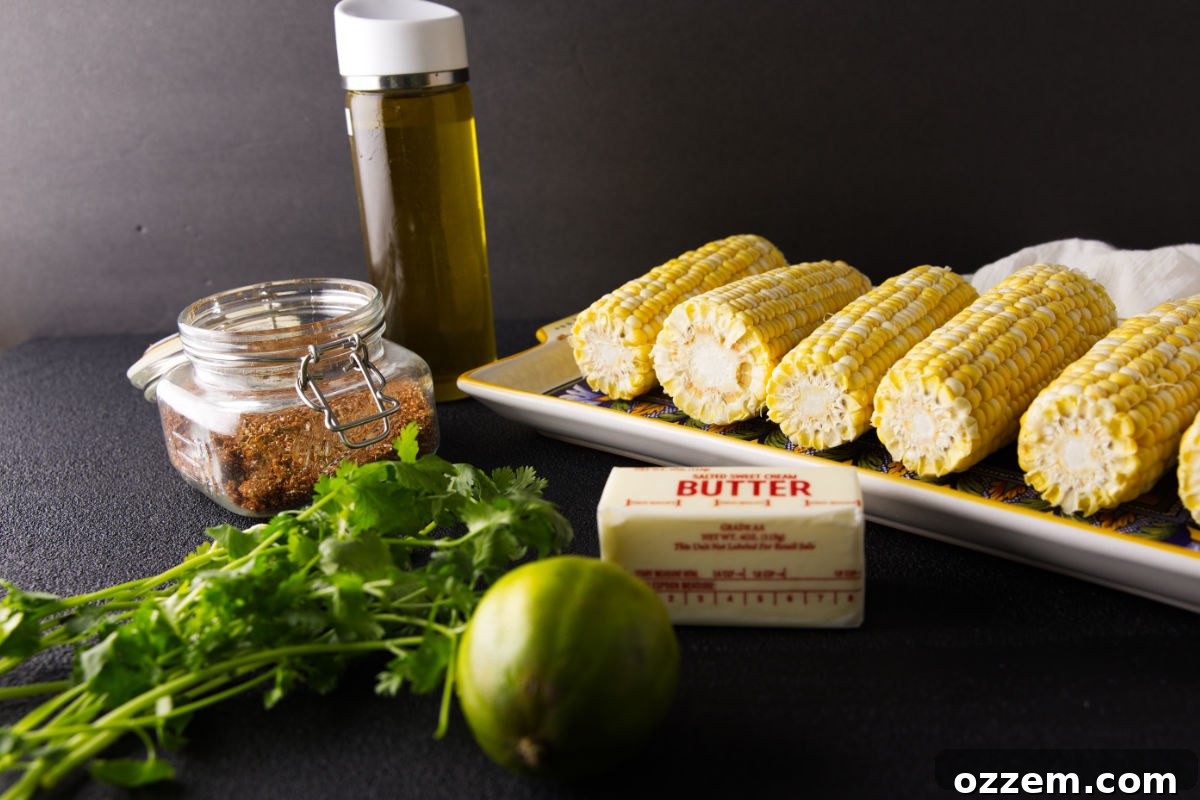Ingredients for pellet grill smoked corn on the cob with barbecue butter.